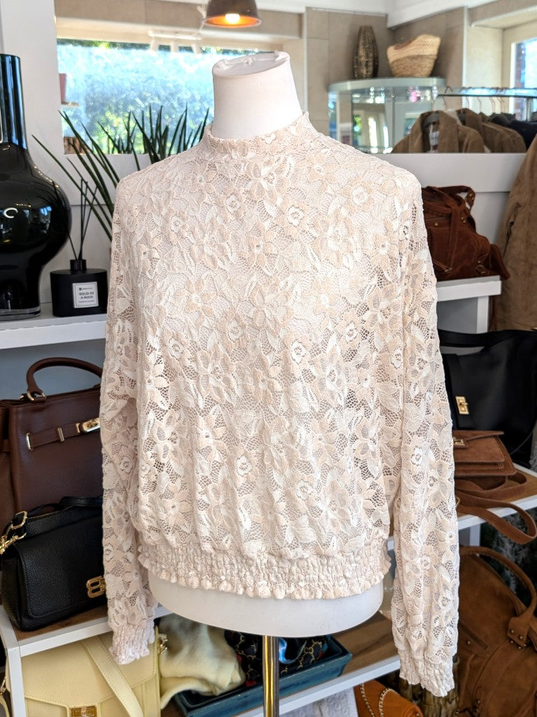 Bluse Langarm Spitze mega elastisch und weich Créme Beige, One Size - von Westeene A1935