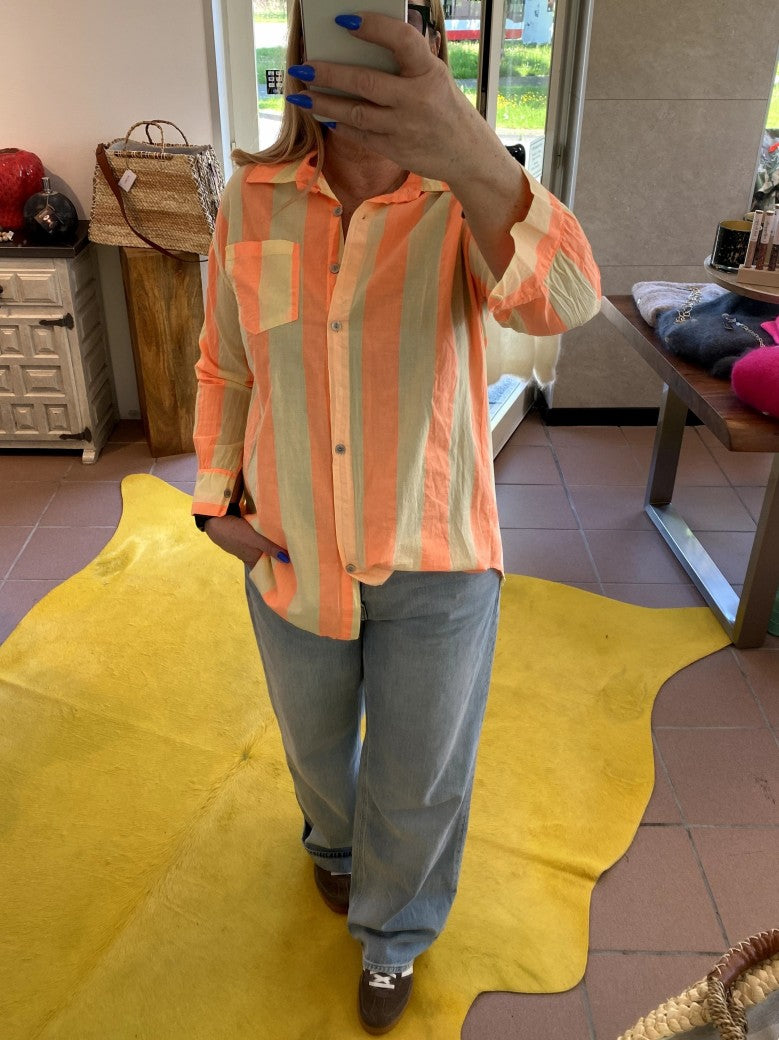 Bluse gestreift in Gelb und Orange aus Baumwolle, One Size - von BELIEVE