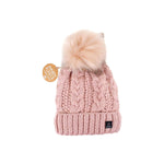 Strickmütze für Damen » gefütterte Wintermütze mit Fleece » Bommelmütze » Damenmütze mit Zopfmuster