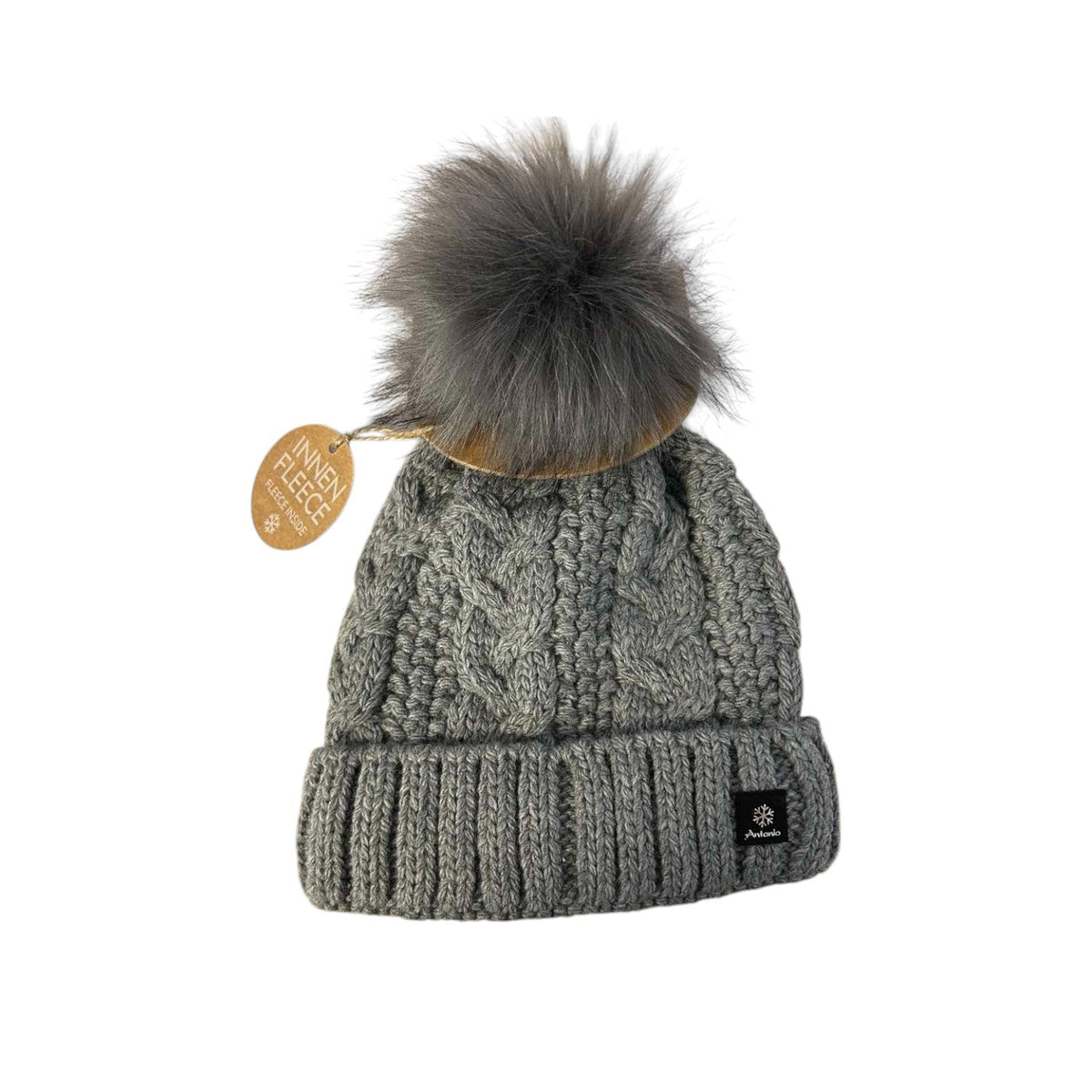 Strickmütze für Damen » gefütterte Wintermütze mit Fleece » Bommelmütze » Damenmütze mit Zopfmuster