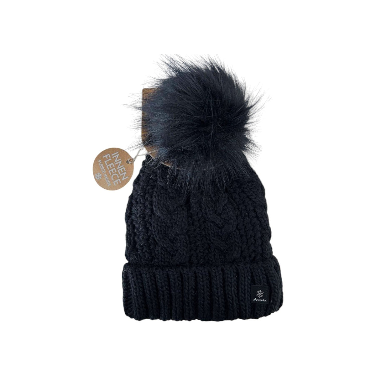 Strickmütze für Damen » gefütterte Wintermütze mit Fleece » Bommelmütze » Damenmütze mit Zopfmuster