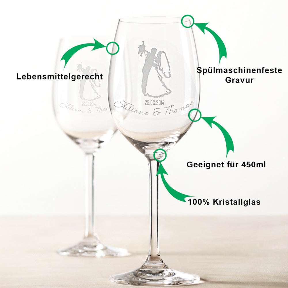 Stölzle Lausitz Weingläser mit Gravur im "Brautgeflüster" Design als Set
