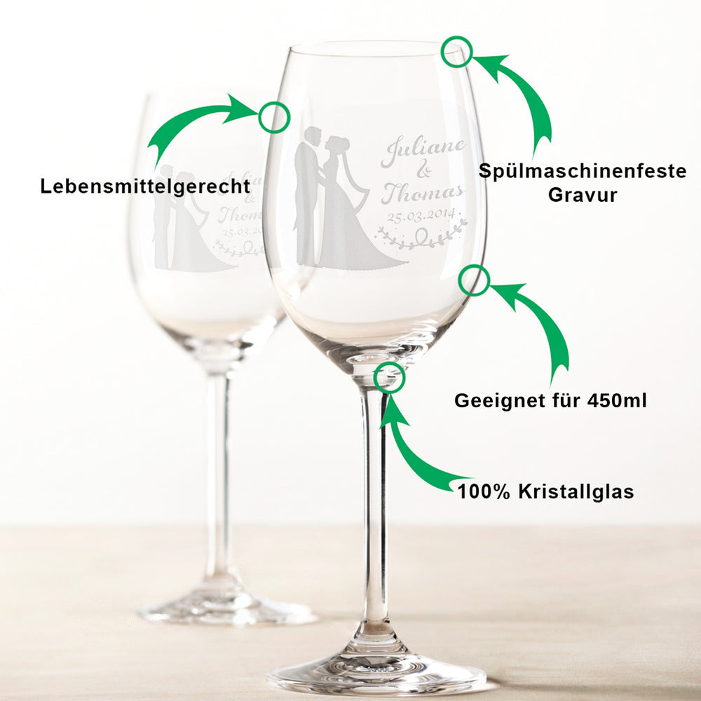 Stölzle Lausitz Weingläser mit Gravur im "Brautpaar" Design als Set