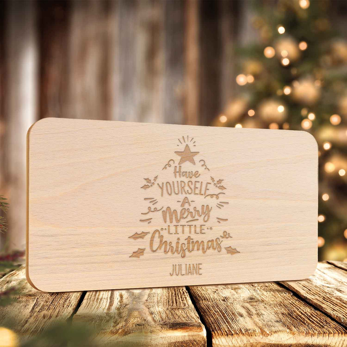 Frühstücksbrettchen aus Holz mit Gravur - Have yourself a merry little Christmas - Weihnachtsdeko