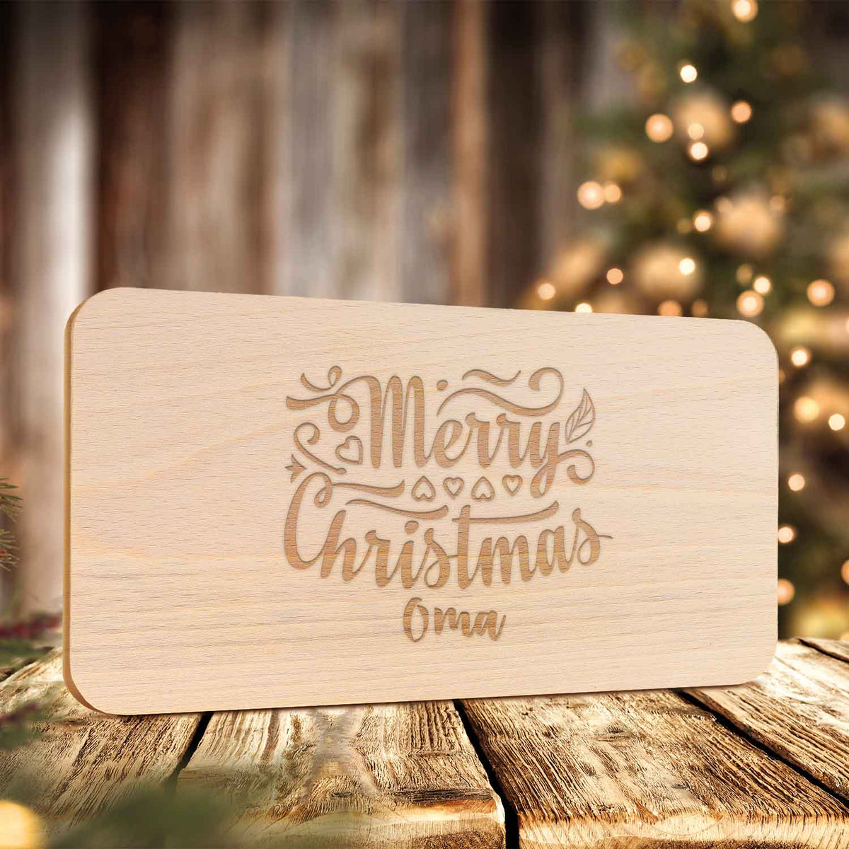 Frühstücksbrettchen aus Holz mit Gravur - Merry Christmas Oma - Weihnachtsdeko
