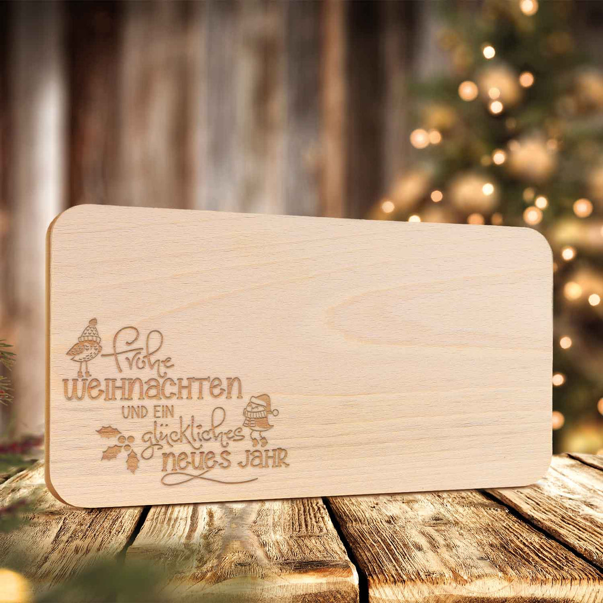 Frühstücksbrettchen aus Holz mit Gravur - Frohe Weihnachten