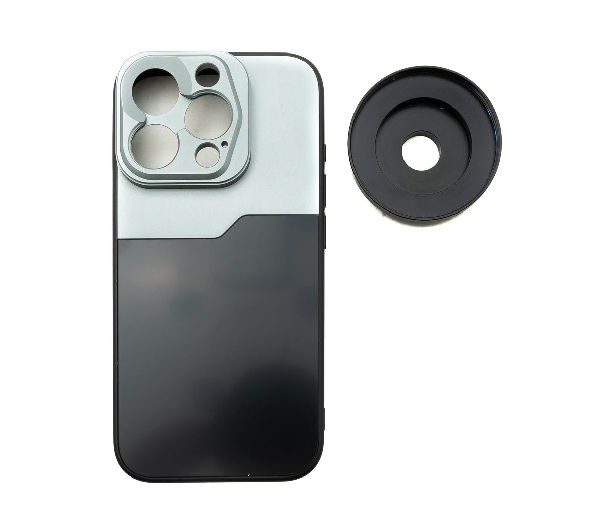 Objektiv Hülle 52 mm kompatibel mit Effekt Linse mit Gewinde für iPhone 15 Pro in Schwarz Grau | System-S