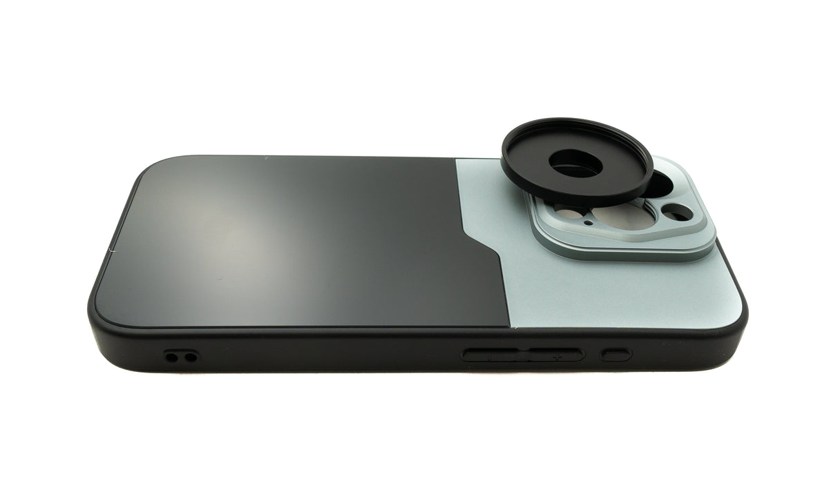 Objektiv Hülle 37 mm kompatibel mit Effekt Linse mit Gewinde für iPhone 15 Pro in Schwarz Grau | System-S