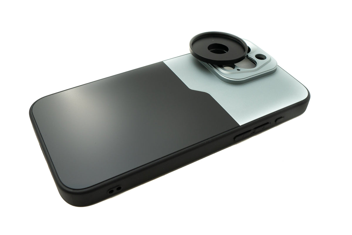 Objektiv Hülle 37 mm kompatibel mit Effekt Linse mit Gewinde für iPhone 15 Pro Max in Schwarz Grau | System-S