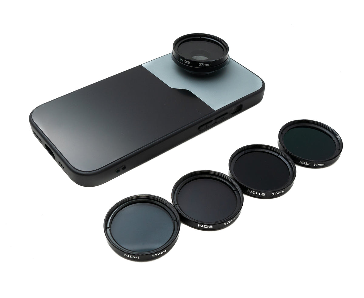 ND Filter Set 37 mm Neutraldichte mit Gewinde Hülle und Tasche für iPhone 15 | System-S