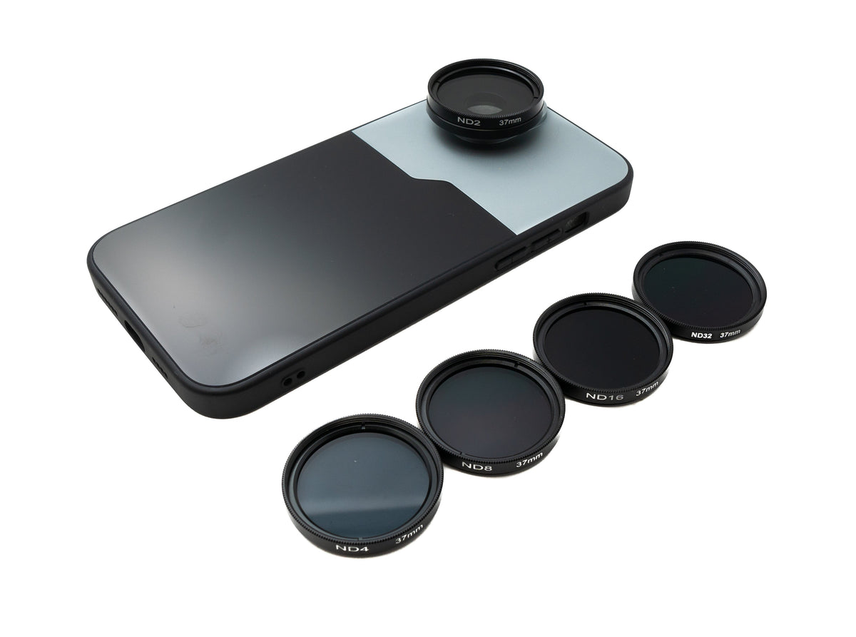 ND Filter Set 37 mm Neutraldichte mit Gewinde Hülle und Tasche für iPhone 15 Plus | System-S