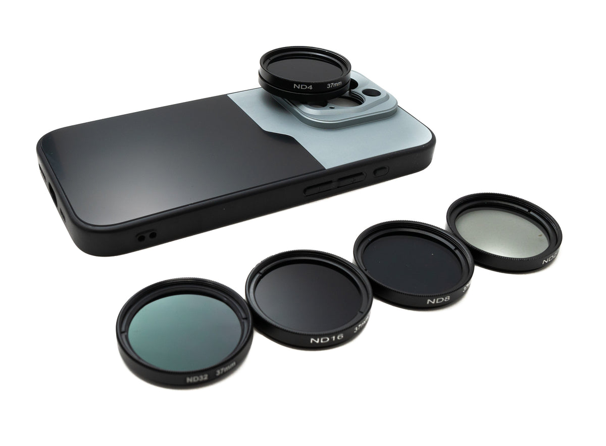 ND Filter Set 37 mm Neutraldichte mit Gewinde Hülle und Tasche für iPhone 15 Pro | System-S