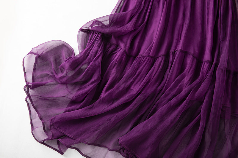 Damen Seidenkleid mit Puffärmeln | Luftsüßes Boho Maxikleid