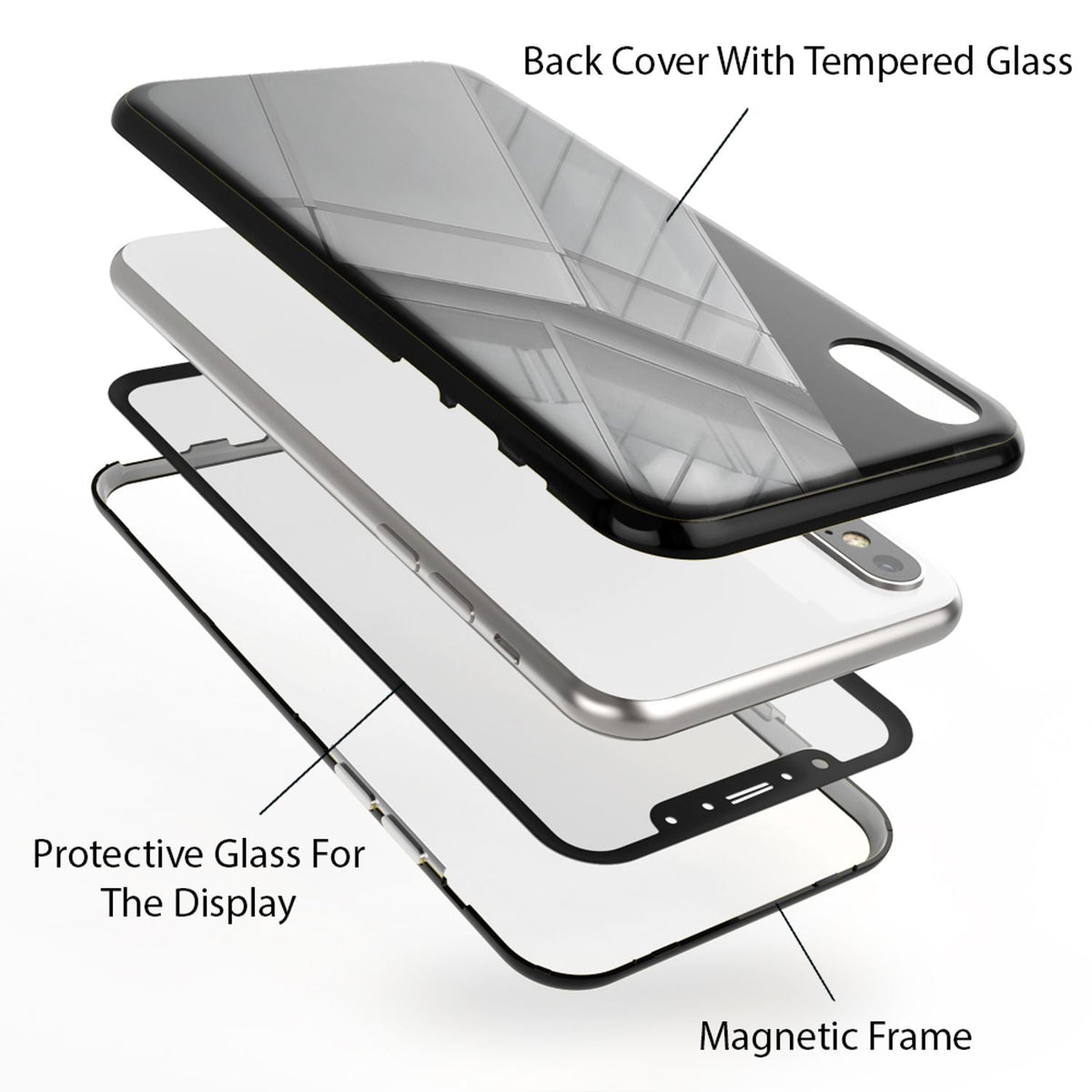 NALIA Magnetische 360° Glas Hülle kompatibel mit iPhone XS Max, Ultra-Slim Hard-Case Dünnes Hartglas Back-Cover mit Rahmen & Display-Schutz, Full-Body Schutzhülle Bumper Handy-Tasche