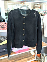 Cardigan Strickjacke Chanel Stil Quadrate Goldknöpfe Schwarz - One Size U3423