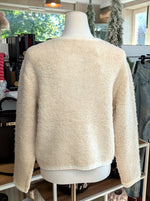 Cardigan Chanel Style Damen Strickjacke Bouclé Créme Beige Goldknöpfe Viskose, One Size - von EFFENY