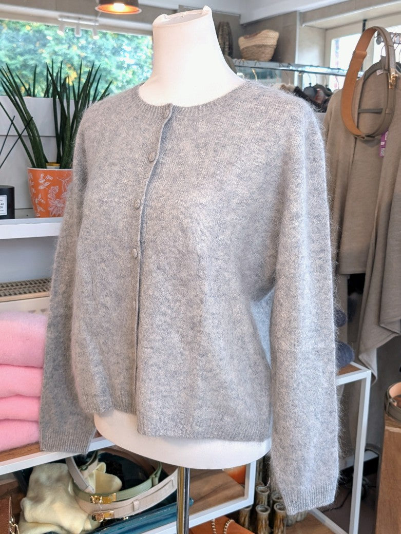 Cardigan Strickjacke Kaschmir Maulbeer Seide Wolle Silber Grau One Size - von La Bella Moda Milano 603