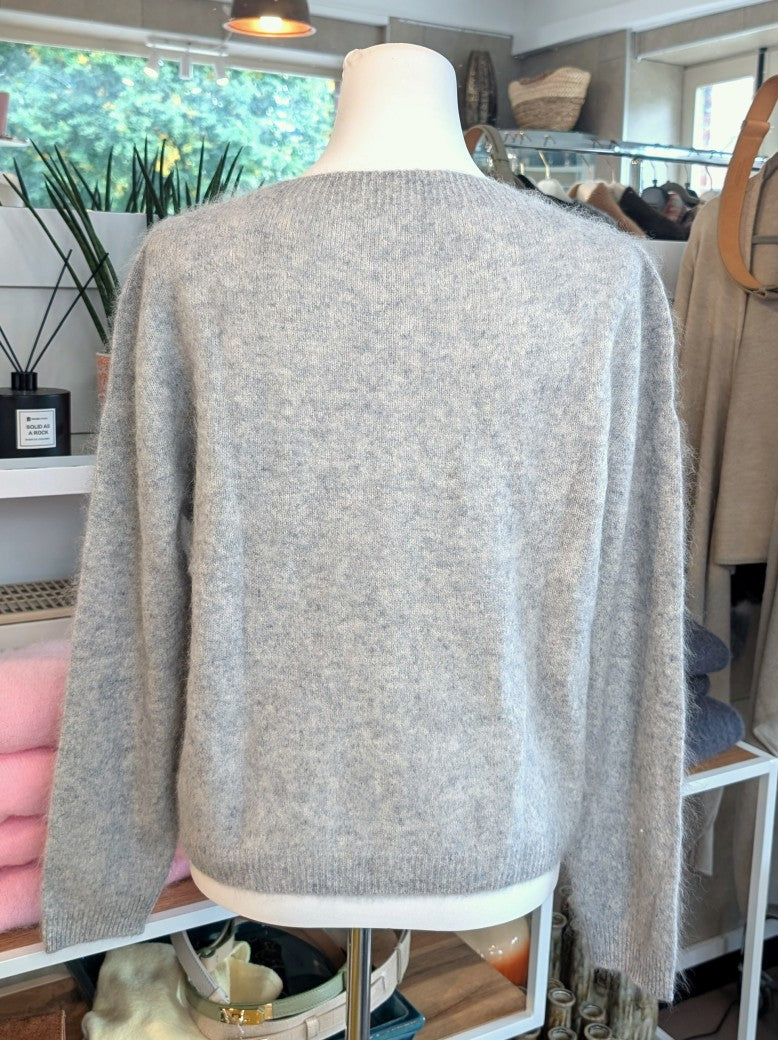 Cardigan Strickjacke Kaschmir Maulbeer Seide Wolle Silber Grau One Size - von La Bella Moda Milano 603