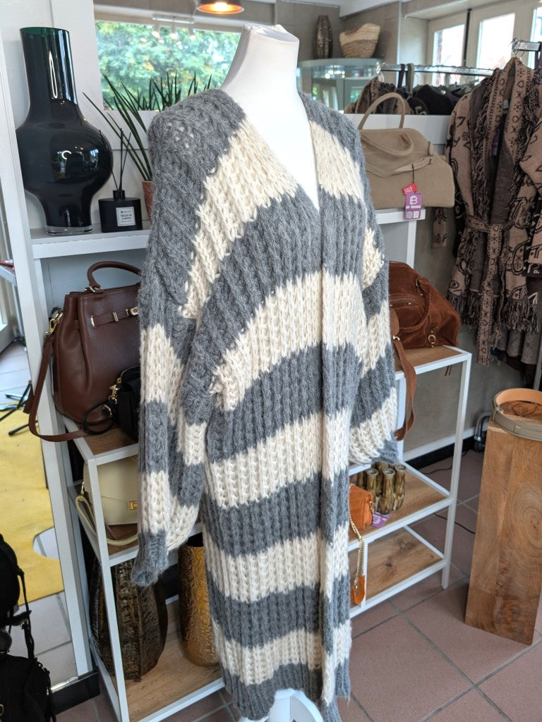 Cardigan Strickjacke Strickhülle Soft Lang Offen Grobstrick gestreift