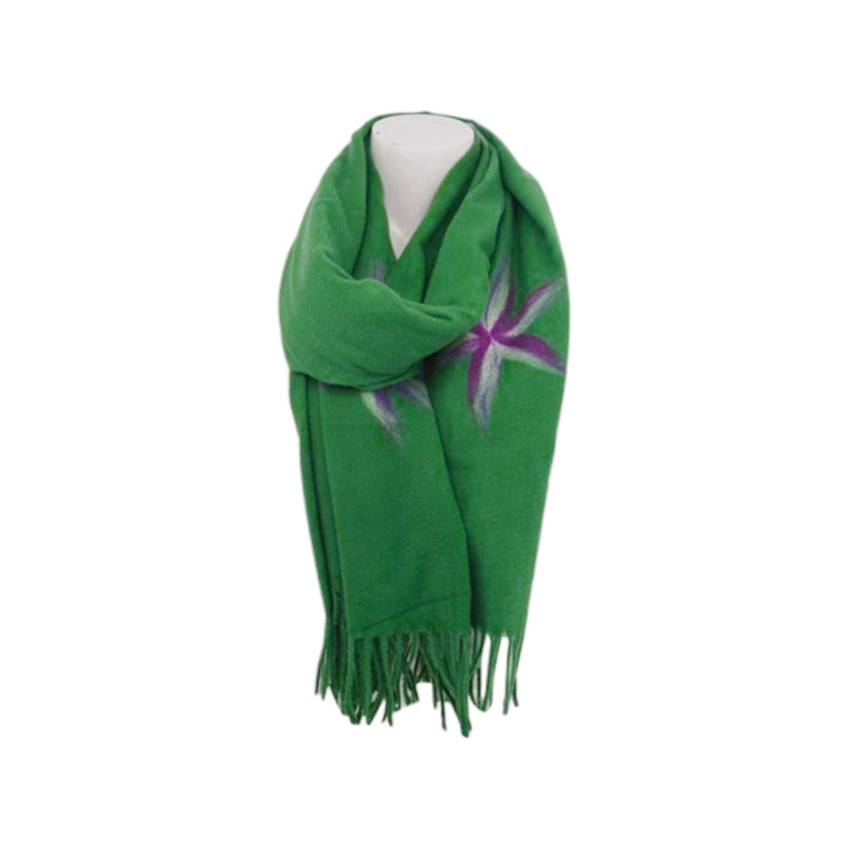 Winter Damen Schal Cashmera » Fransenschal Soft Feeling » Winterschal 180x72 cm » Damenschal mit Blume