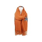 Winter Damen Schal Cashmera » Fransenschal Soft Feeling » Winterschal 180x72 cm » Damenschal mit Blume