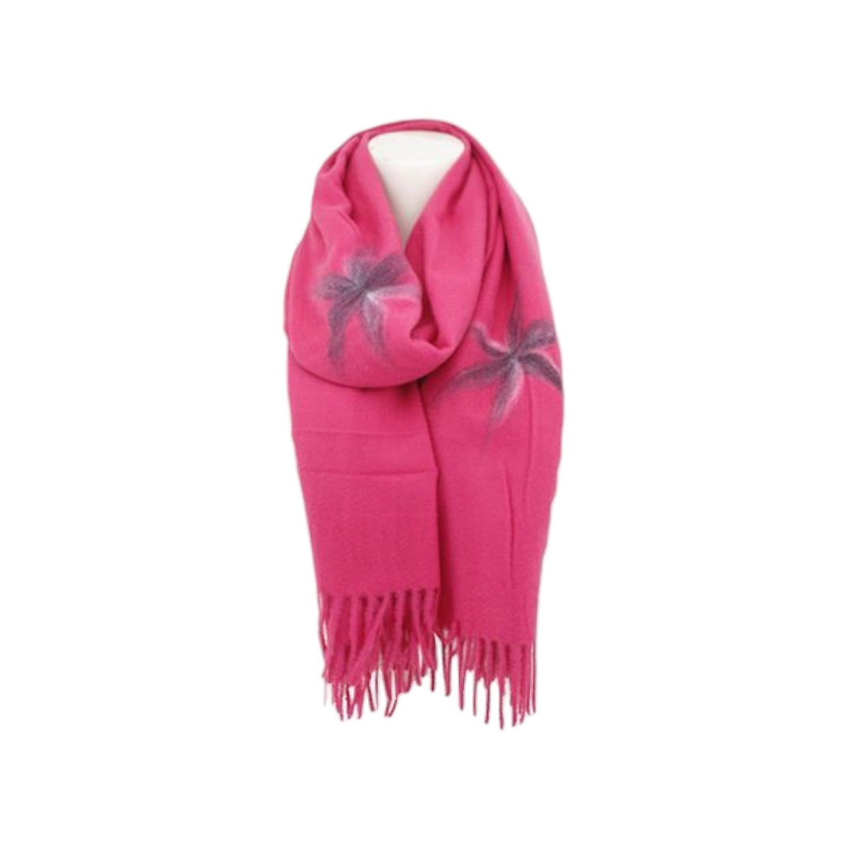 Winter Damen Schal Cashmera » Fransenschal Soft Feeling » Winterschal 180x72 cm » Damenschal mit Blume