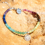 Chakra Armband mit versilbertem Lebensblume-Anhänger