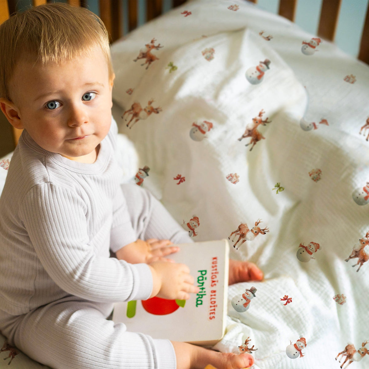 "Schneemann und Rehe" Premium Kinderbettwäsche