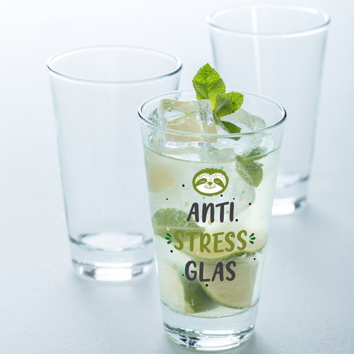 Leonardo Wasserglas mit UV-Druck "Anti Stress Glas"