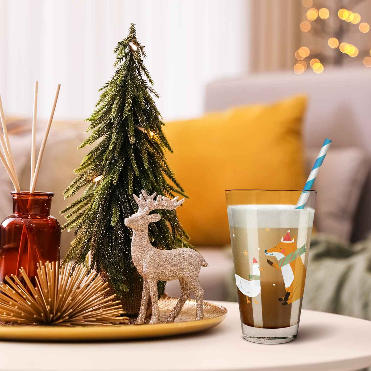 Leonardo Wasserglas mit UV-Druck - Winterfuchs und Gans Motiv - zu Weihnachten