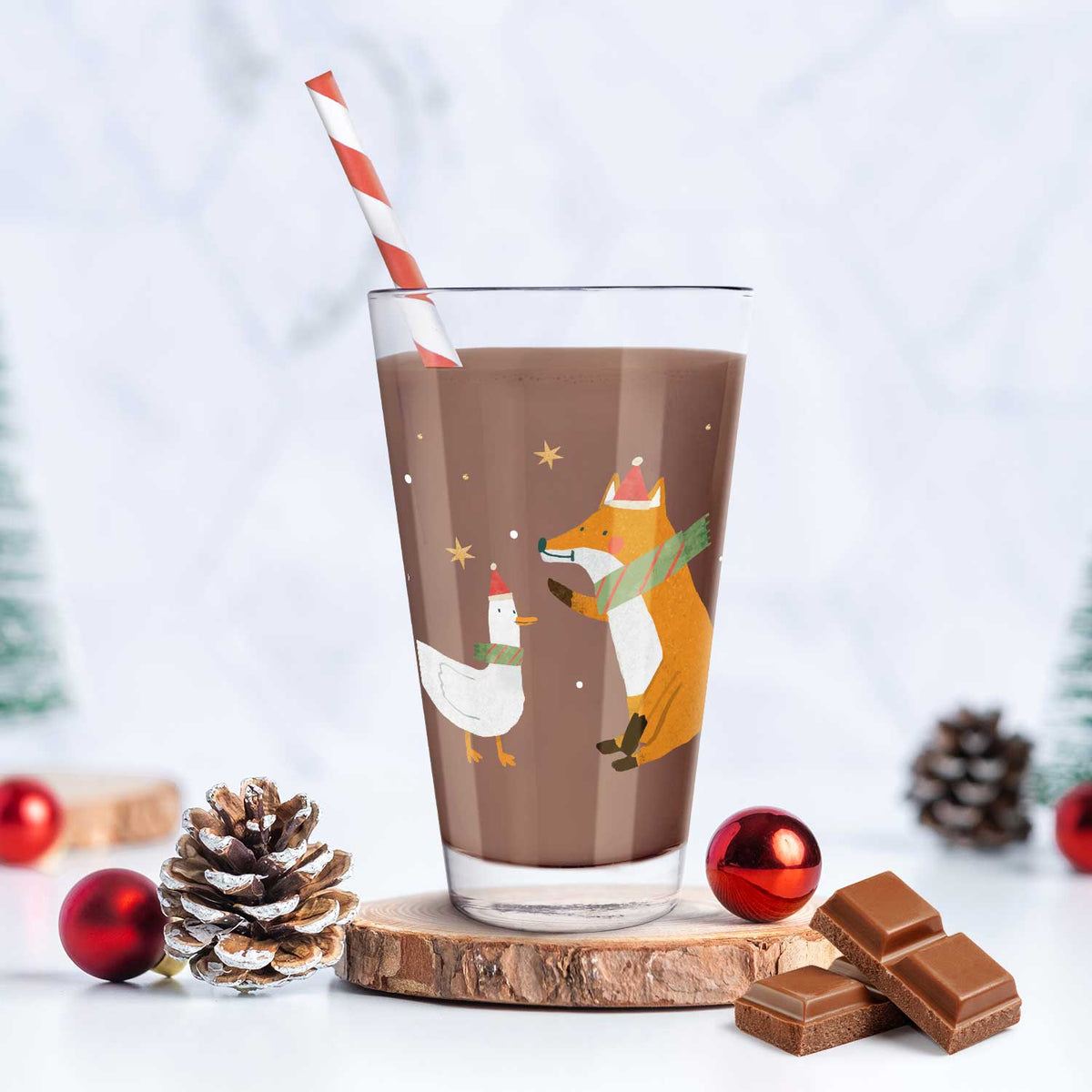 Leonardo Wasserglas mit UV-Druck - Winterfuchs und Gans Motiv - zu Weihnachten