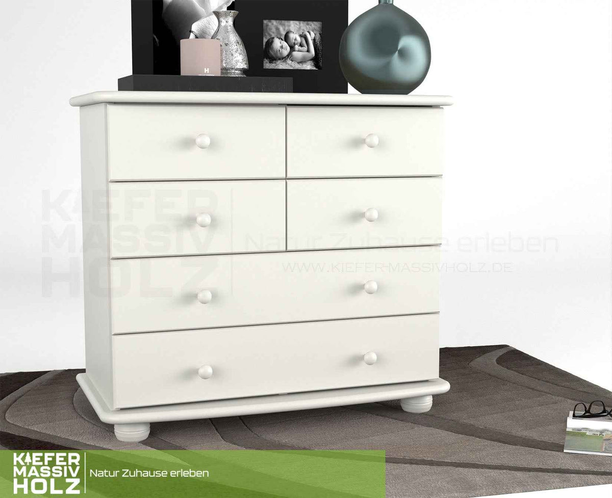 Claudia Kommode Bio Kiefer Massivholz | Sideboard mit 6 Schubladen | Anrichte aus 100% nachhaltigem Holz