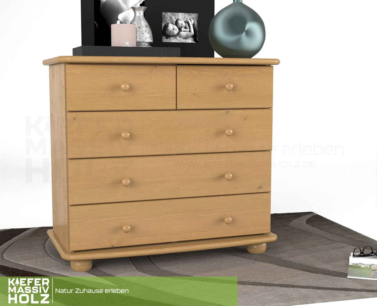 Claudia Kommode Bio Massivholz | Sideboard mit 3-XL Schubladen und 2 kleinen Anrichten