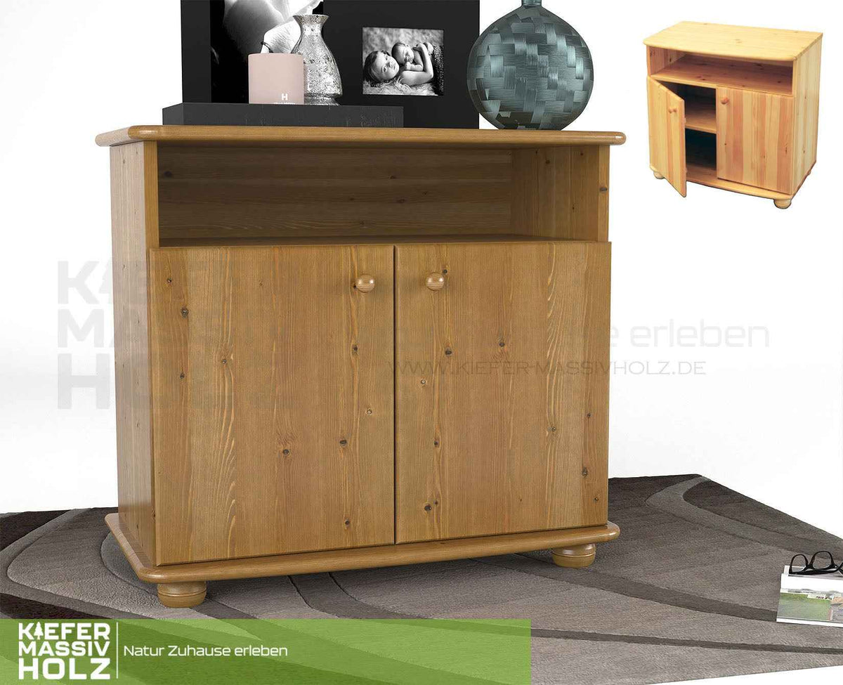 Claudia Kommode Sideboard aus 100% Bio Kiefer Massivholz | 2-Türig | 1 Regal