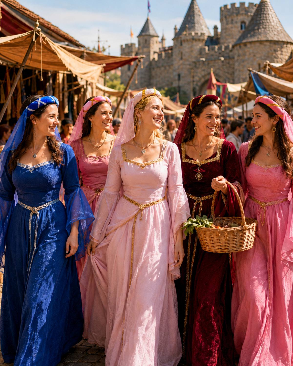 Mittelalter Haarband "Helena" mit Schleier für Damen | Pink