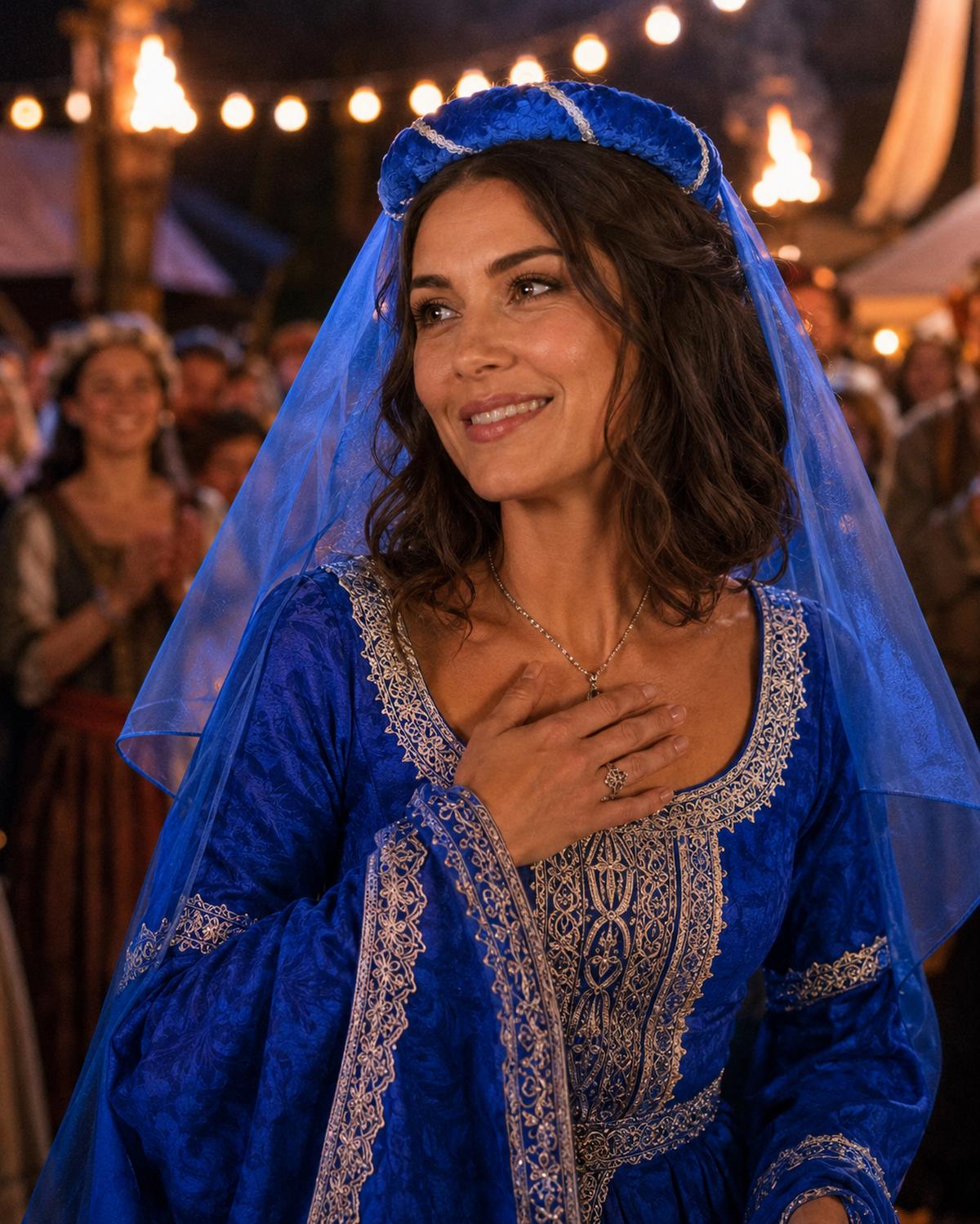Mittelalter Haarband "Helena" mit Schleier für Damen | Blau