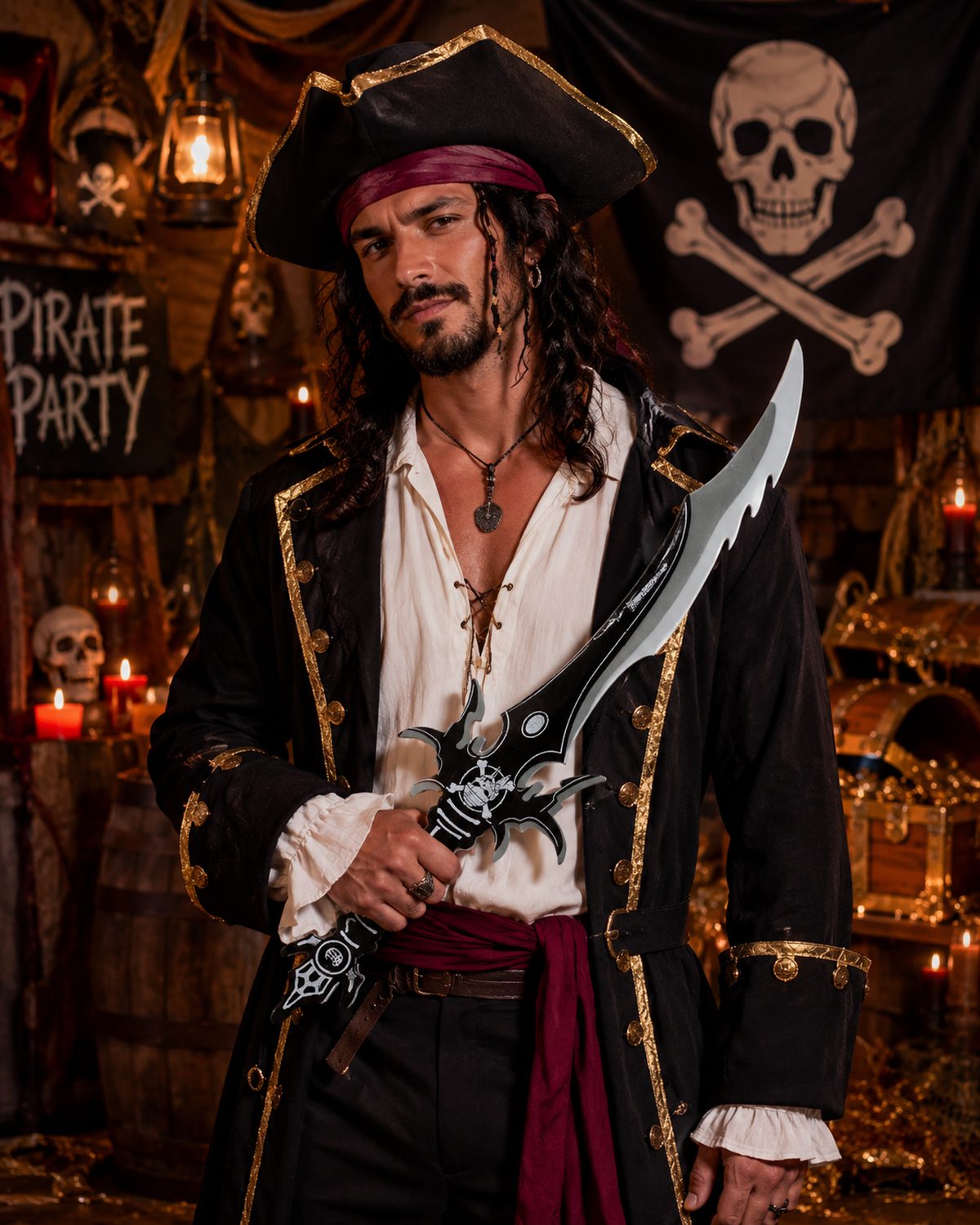 Schaumstoff Piratenschwert 66 cm  Gezackter Piratensäbel Schwarz Grau