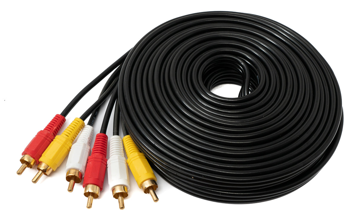 Cinch 3 RCA Kabel 10 m Stecker zu Stecker Stereo & Composite AV Schwarz | System-S