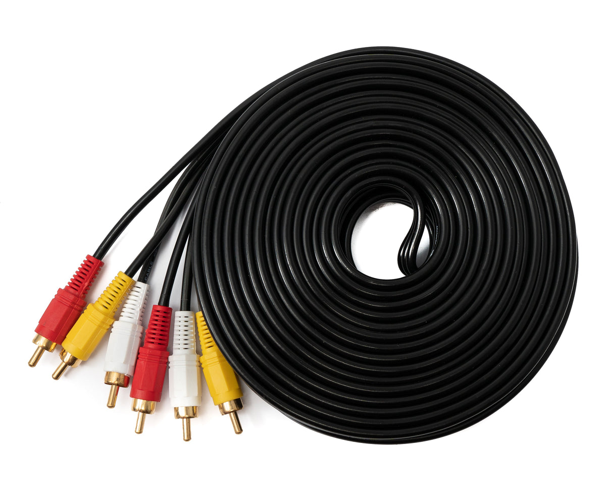 Cinch 3 RCA Kabel 10 m Stecker zu Stecker Stereo & Composite AV Schwarz | System-S
