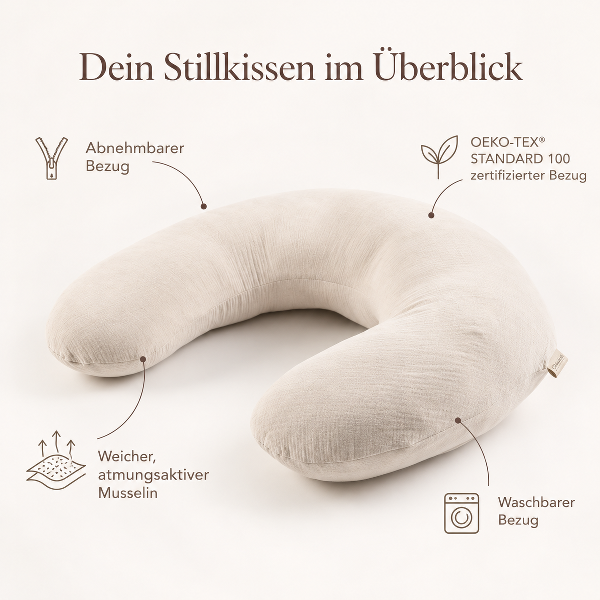 Stillkissen U-Form Musselin – abnehmbarer Bezug