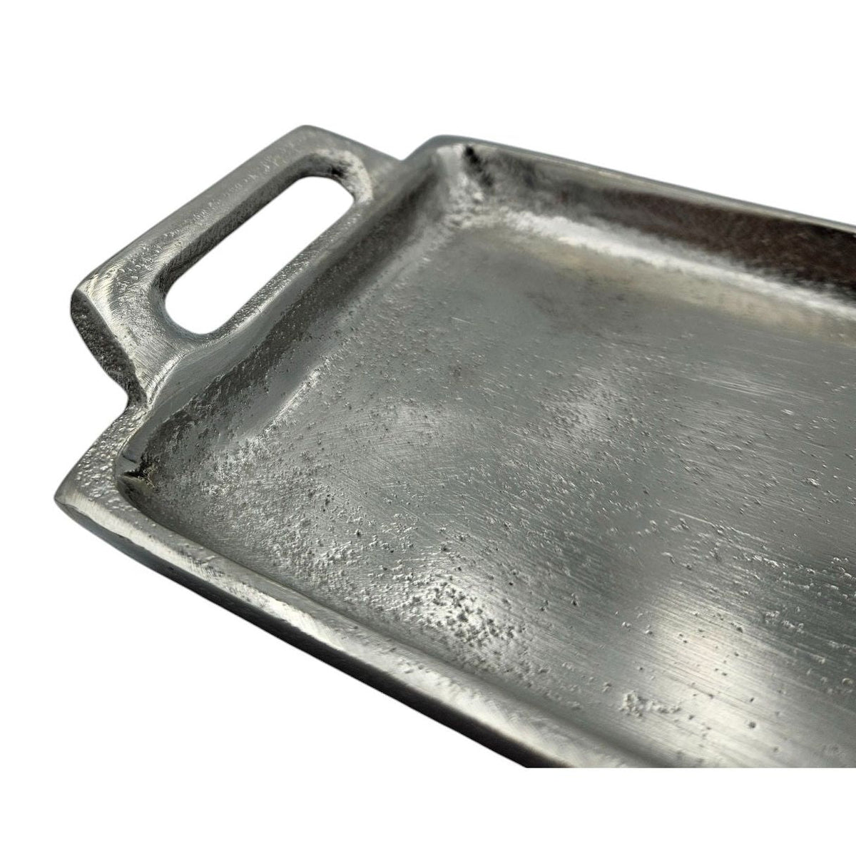 Metalltablett Tablett Serviertablett lang 59 cm Dekotablett silber mit Henkel
