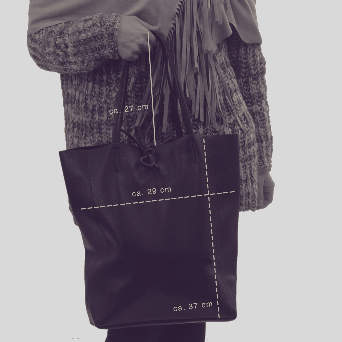 Leder Shopper mit Innentasche Dunkelgrau