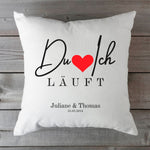 Bedrucktes Kissen mit Motiv "Du Ich Läuft"