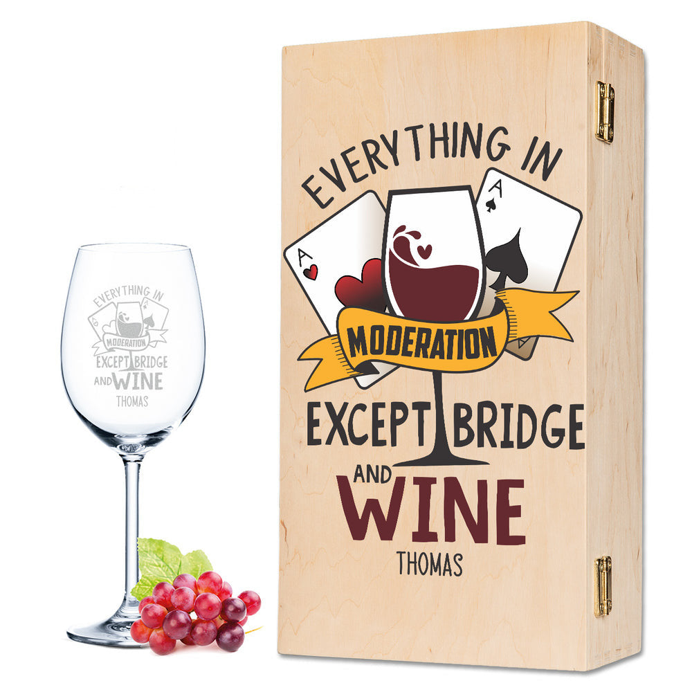 Stölzle Lausitz Weinglas mit Gravur "Everything in moderation except Bridge and Wine"