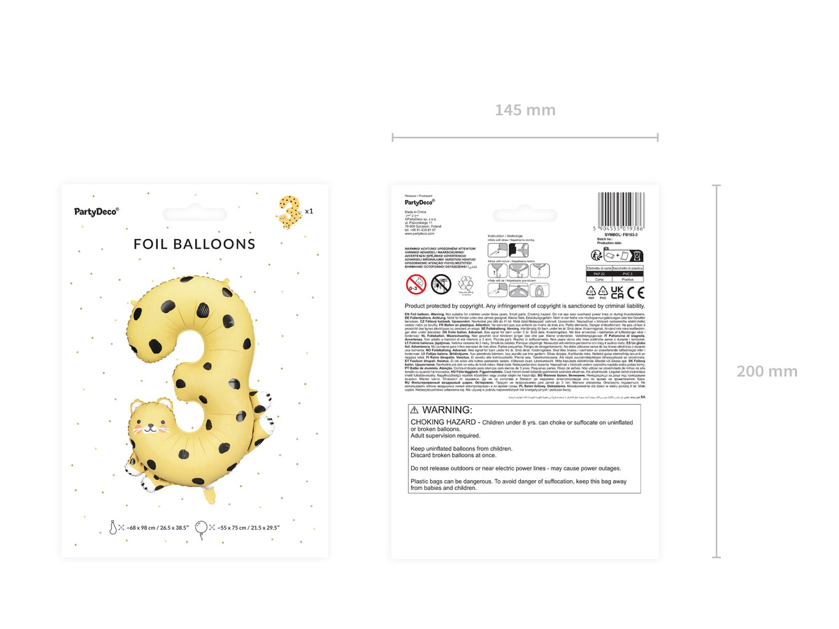 XXL Zahlen Folienballon 109 cm | #3 Gepard