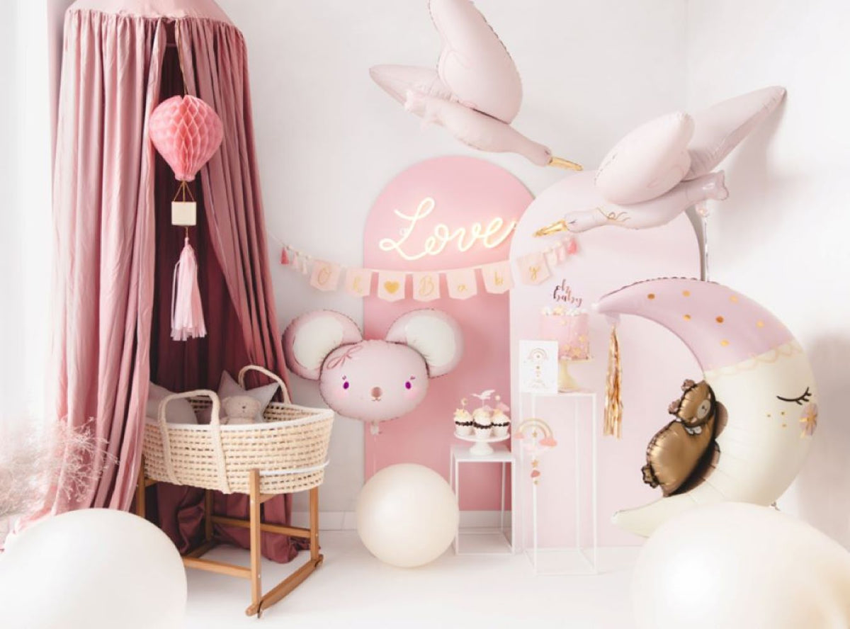 Shape Folienballon "Teddybär auf dem Mond" Rosa | 80x98cm