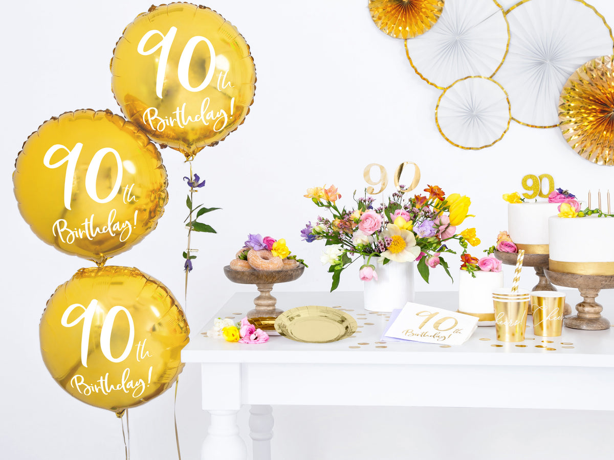 18"/Ø45cm Folienballon "90th Birthday" | Gold