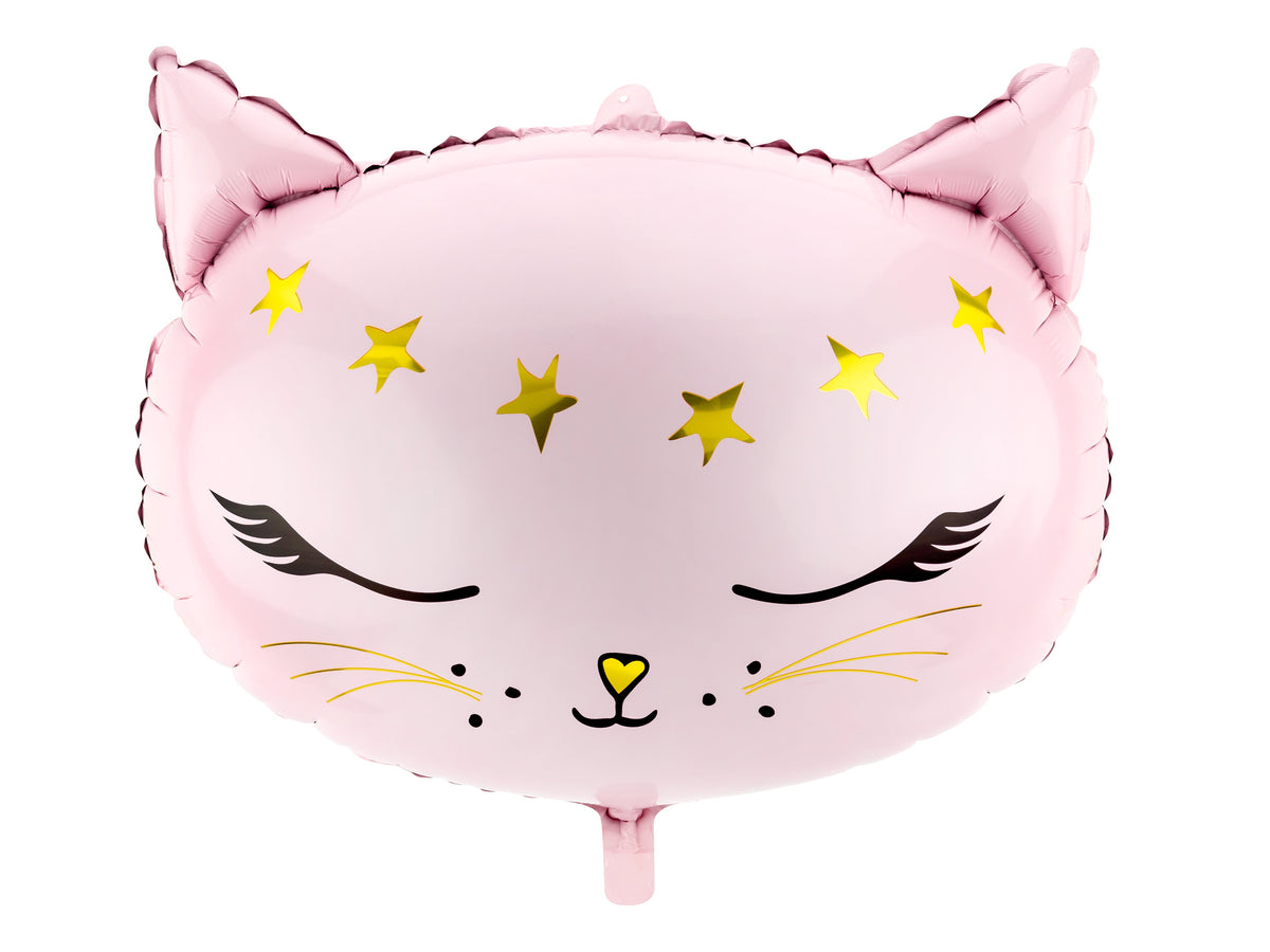 Shape Folienballon "Katze mit Sternen" Rosa/Gold | 48 x 36cm