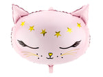 Shape Folienballon "Katze mit Sternen" Rosa/Gold | 48 x 36cm