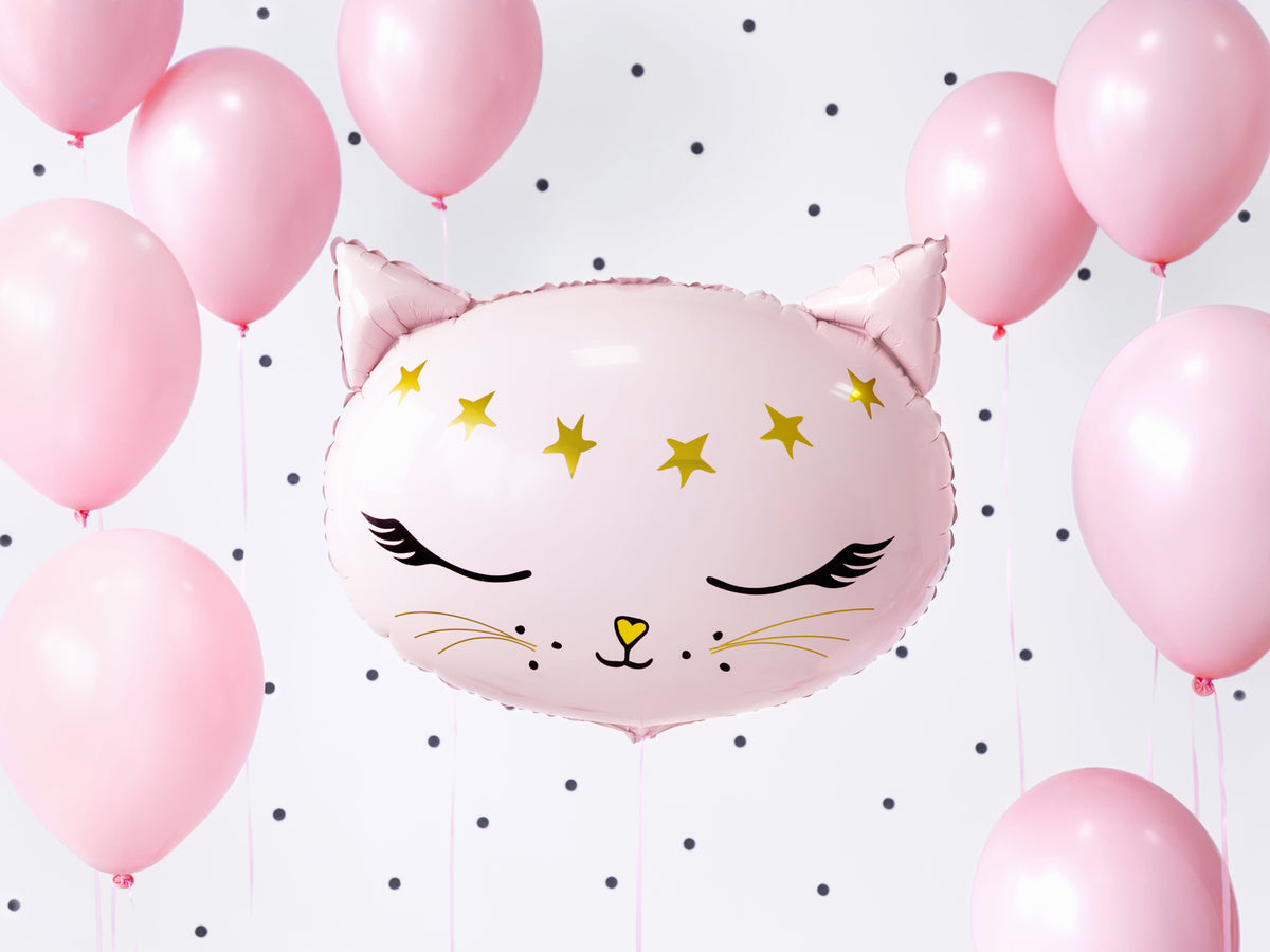 Shape Folienballon "Katze mit Sternen" Rosa/Gold | 48 x 36cm